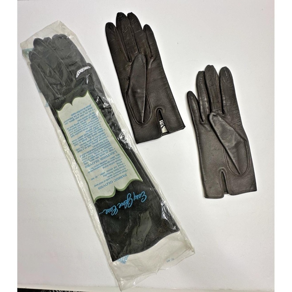 VTG Kid Leather Gloves Elbow Black Silk Lining Wrist Brown Shiltos Italy 2 Pair